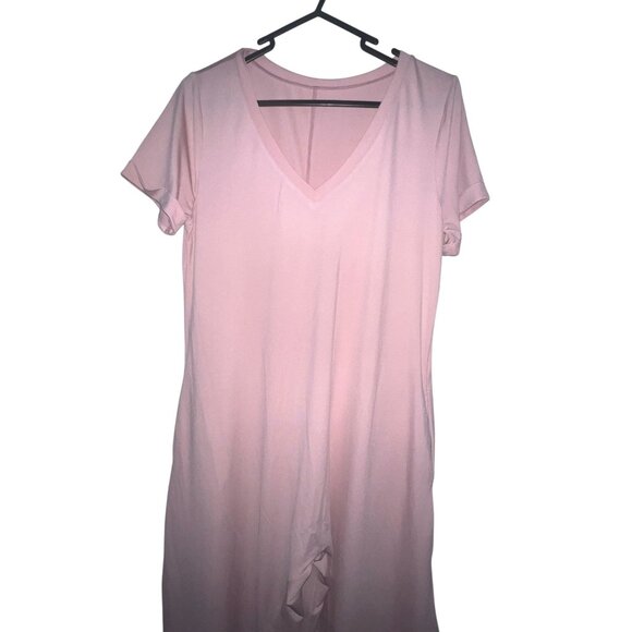 Halara V Neck Casual Flowy Short Sleeve Slit Leg Jumpsuit Romper Sz XS Womens Pi - Picture 9 of 9